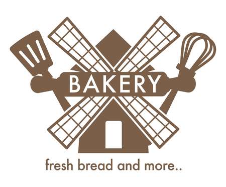 Bakery with fresh bread isolated icon windmill spatula and whiskのイラスト素材