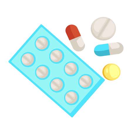 Pills and medicine capsule and tablet isolated medical objectsのイラスト素材