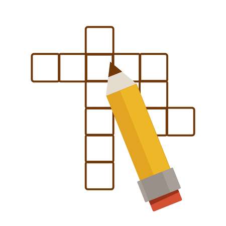 Words guessing crossword puzzle and pencil intellectual game vector letter blank cells and writing tool with eraser horizontal and vertical educational entertainment knowledge isolated objectのイラスト素材