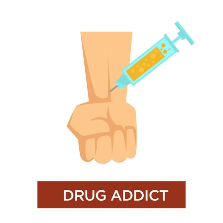 Drug addict syringe and vein narcotic substance addictionのイラスト素材