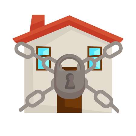 Locked house with chains and lock secure homeのイラスト素材