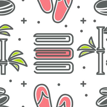 Towel and bamboo with flip flops and stones seamless pattern spa and beautyのイラスト素材