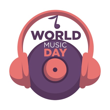 World music day isolated icon vinyl disc and headphonesのイラスト素材