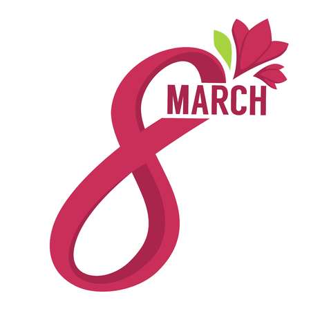 Womens day holiday 8 march isolated icon tulip flowers female sex appreciation celebration and greeting spring plants and date number femininity and love emblemのイラスト素材