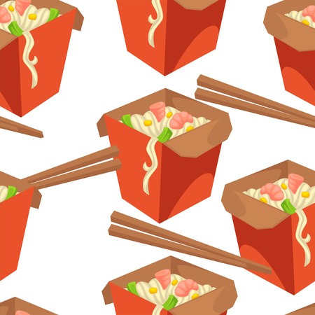 asian thai or japanese tradition food wok vector seamless pattern on white backgroundのイラスト素材