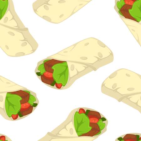 Shaverma kebab Arabic fast food vector seamless patternのイラスト素材