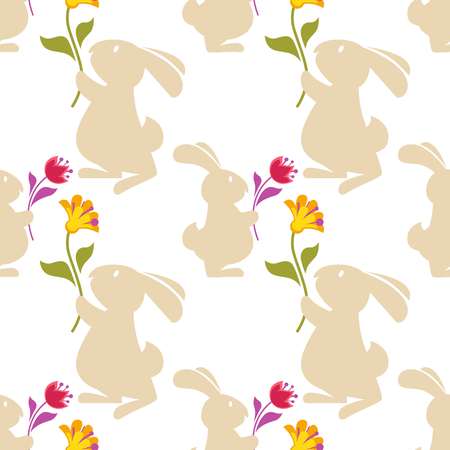 Vector cartoon seamless pattern background with cute bunnyのイラスト素材