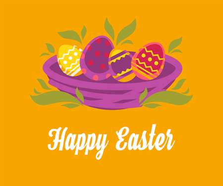 Happy Easter wishes painted eggs in nest spring religious holiday