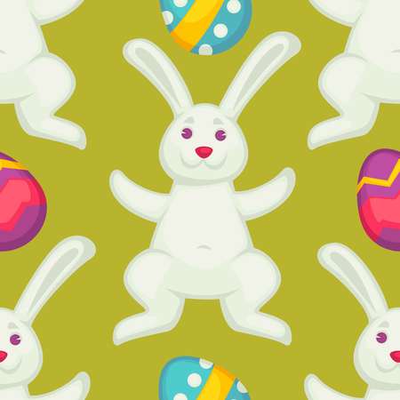 Bunny and eggs Easter seamless pattern white rabbitのイラスト素材