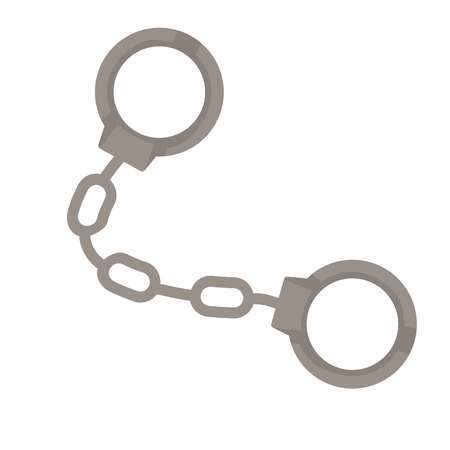 Imprisonment police handcuffs on chain arrest and justice isolated vector object metal bracelet for...
