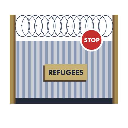 Refugees fence with wiring border crossing illegal migrationのイラスト素材