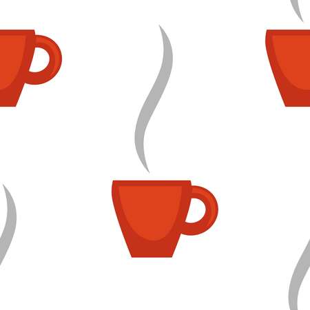 Hot drink coffee or tea cup seamless pattern vector beverage in dishware steam or vapor endless texture brewing or preparing glassware ceramic or clay pottery drinking and relaxation wallpaper print.のイラスト素材