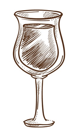 Wine in glass alcohol drink or grape beverage isolated sketchのイラスト素材