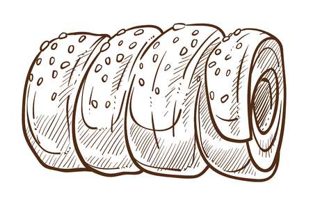 Bun or roll with sesame isolated sketch bakery productのイラスト素材