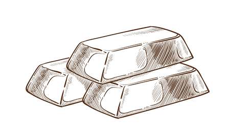 Money and wealth gold bars isolated sketch precious metal vector banking and business profit or treasure economical value stable currency economy and finance fortune treasury or safe investing.のイラスト素材