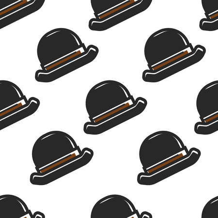 Headdress English retro bowler hat seamless pattern accessory vector british style element endless texture gentleman garment wallpaper print travel to London repeated Britain symbol backdrop headgear.のイラスト素材