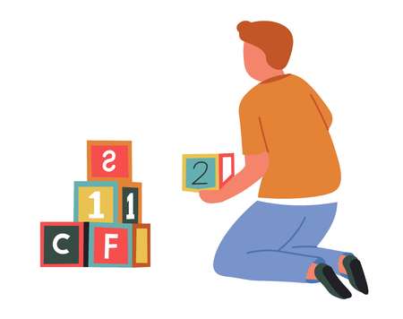 Boy and abc cubes child playing games with toysのイラスト素材
