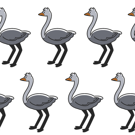 Ostrich bird Australian animal symbol seamless pattern vector Australia fauna and attraction traveling and foreign country exploration wild flightless species with long legs and wings wallpaper print.のイラスト素材