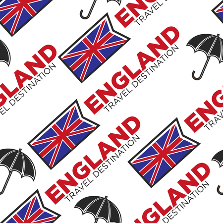 National flag and umbrella England travel destination seamless pattern vector English symbols heraldry and accessory rainy weather protection endless texture tourism Great Britain United Kingdomのイラスト素材