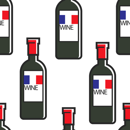 Travel to France French wine bottles Bordeaux or Cabernet Sauvignon seamless pattern vector alcohol drink grapes juice bottle with cork wines and winemaking Merlot endless texture beverage wallpaper.のイラスト素材