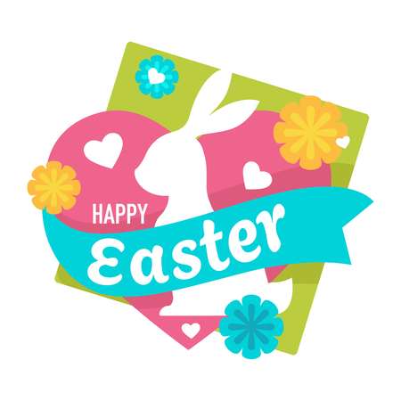 Easter holiday celebration isolated emblem bunny and heartsのイラスト素材