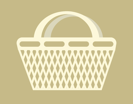 Basket shopping bag empty container carry products item vector isolated object market or grocery store convenience retail and wholesale purchase and buy supermarket handbag with grid and handle.のイラスト素材