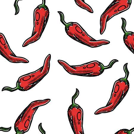 Spice or vegetable chili pepper seamless pattern cooking ingredient vector organic food and spice product endless texture farm harvest Mexican symbol wallpaper print agriculture and culinary.のイラスト素材
