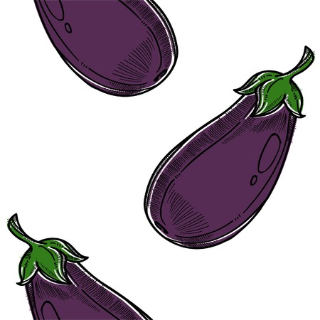 Eggplant vegetable seamless pattern farm harvest cooking ingredient vector aubergine in purple skin endless texture organic vegetarian and vegan food wallpaper print agriculture and culinaryのイラスト素材