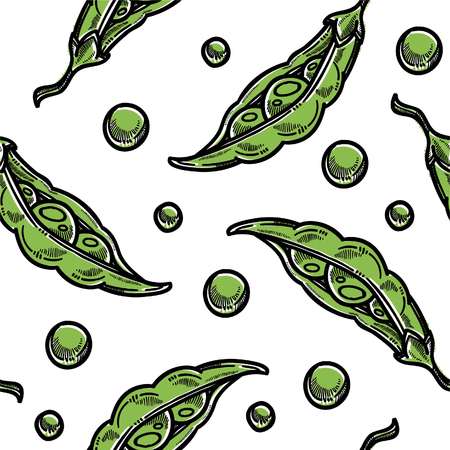 Peas pods vegetable seamless pattern farm harvest cooking vector salad ingredient endless texture organic vegetarian and vegan food wallpaper print agriculture and culinary backdrop natural product.のイラスト素材