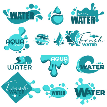 Water splashes and text samples logos and emblemsのイラスト素材