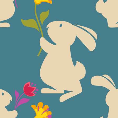 Bunny and eggs Easter seamless pattern white rabbitのイラスト素材