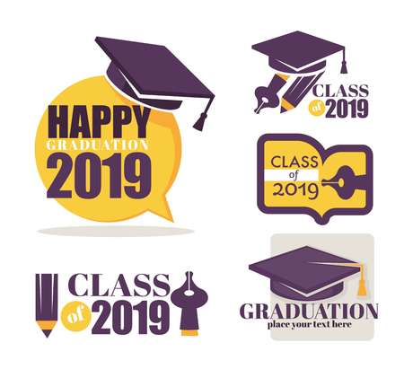 Academic hat happy graduation greeting isolated icons vectorのイラスト素材