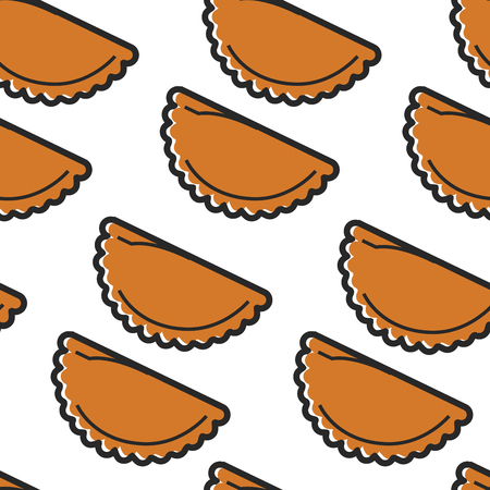 Pastel Brazilian food deep-fried buns with meat seamless pattern vector chebureki dough and filling Brazil cuisine endless texture street meal or dish fastfood wallpaper print traveling and tourism.のイラスト素材