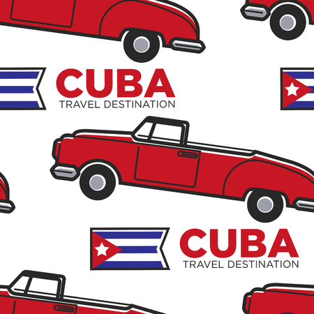 Cuban retro car and flag cabriolet seamless patternのイラスト素材