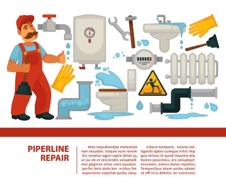 Pipeline repair plumber service and plumbing or piping bannerのイラスト素材