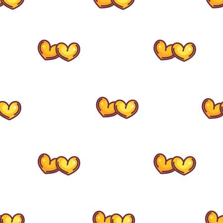 Love symbol wallpaper print gold hearts pair seamless pattern vector feeling and affection symbolic shiny icons endless texture decoration and style wrapping paper Valentine day theme backdrop.のイラスト素材