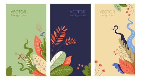 Bright vector backgrounds set. Abstract spring designs with copy space for text.のイラスト素材