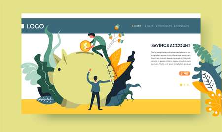 Savings account web page template piggy bankのイラスト素材