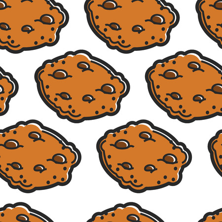Chocolate cookies seamless pattern Scottish cuisine bakery vector traditional Scotland food treat or dessert snack and breakfast crispy baked dough and sweet crumbs endless texture tourism.のイラスト素材