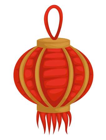 Oriental lamp Chinese lantern isolated object chandelier vector China culture and tradition light festival element interior design decoration paper or fabric plafond with tassels round shape.のイラスト素材