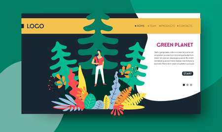 Green planet web page template forest plantationのイラスト素材