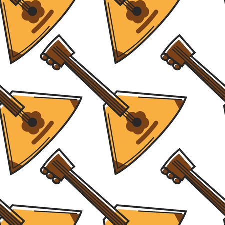 Musical string instrument Russian balalaika seamless pattern music art vector travel to Russia traditions and customs triangular wooden shape endless texture folk genre playing wallpaper print.のイラスト素材