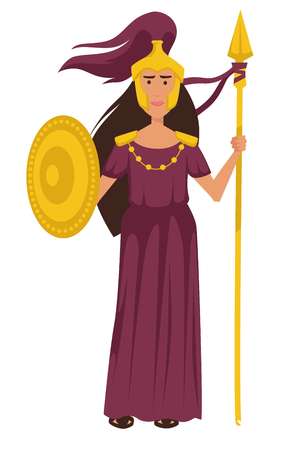 Athena ancient Greek Goddess in gold armor isolated female characterのイラスト素材