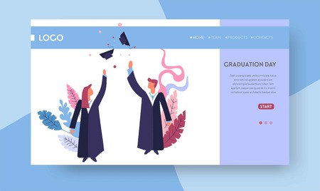 Graduation day web page template students in academic hats and mantlesのイラスト素材