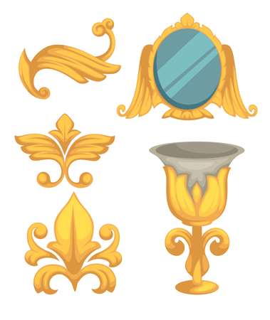 Baroque epoch gold decor mirror and goblet isolated objectsのイラスト素材
