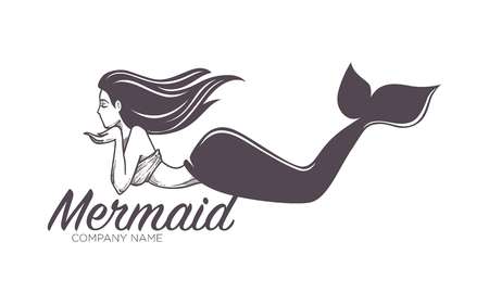 Mermaid swimming marine company name isolated iconのイラスト素材
