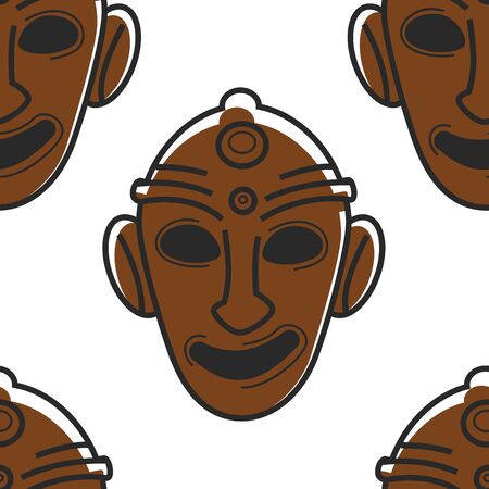 Tunisian mask museum relic or tribal totem seamless patternのイラスト素材