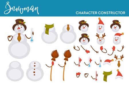 Snowman Christmas character constructor body parts and accessoriesのイラスト素材