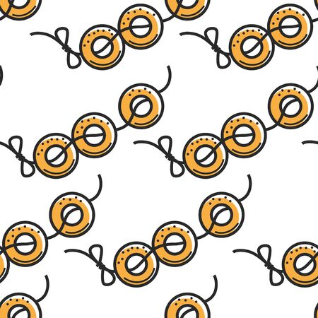 Russian bagels bakery or pastry food buns with holes seamless patternのイラスト素材