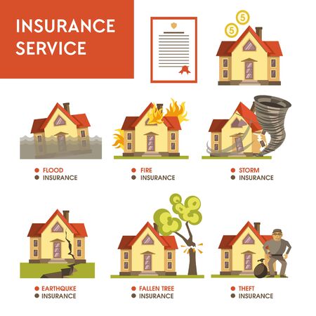 Insurance service financial payment natural disaster and robberyのイラスト素材